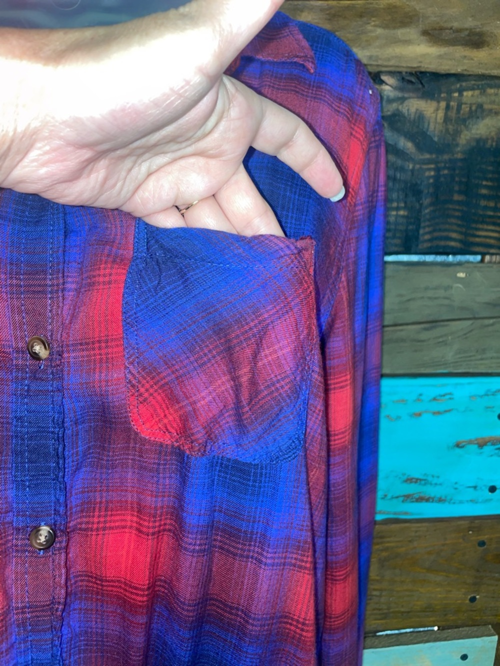 Upcycled American Eagle Mickey Mouse Plaid Shirt - Picture 11 of 12
